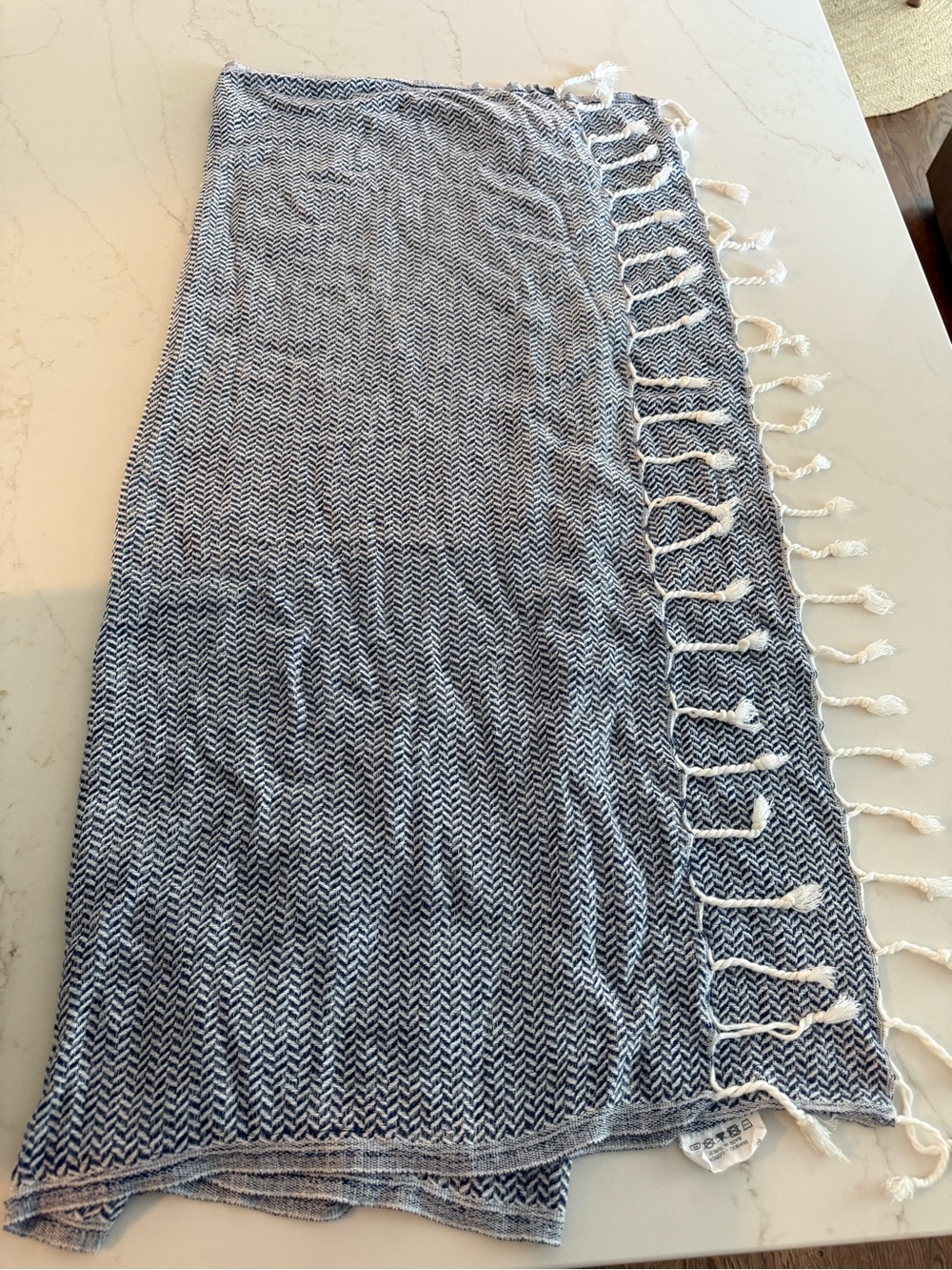 Riviera Navy & White Herringbone Swim Sarong with Fringe